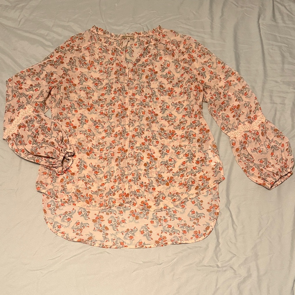 Democracy Floral Blouse - Peach and Coral